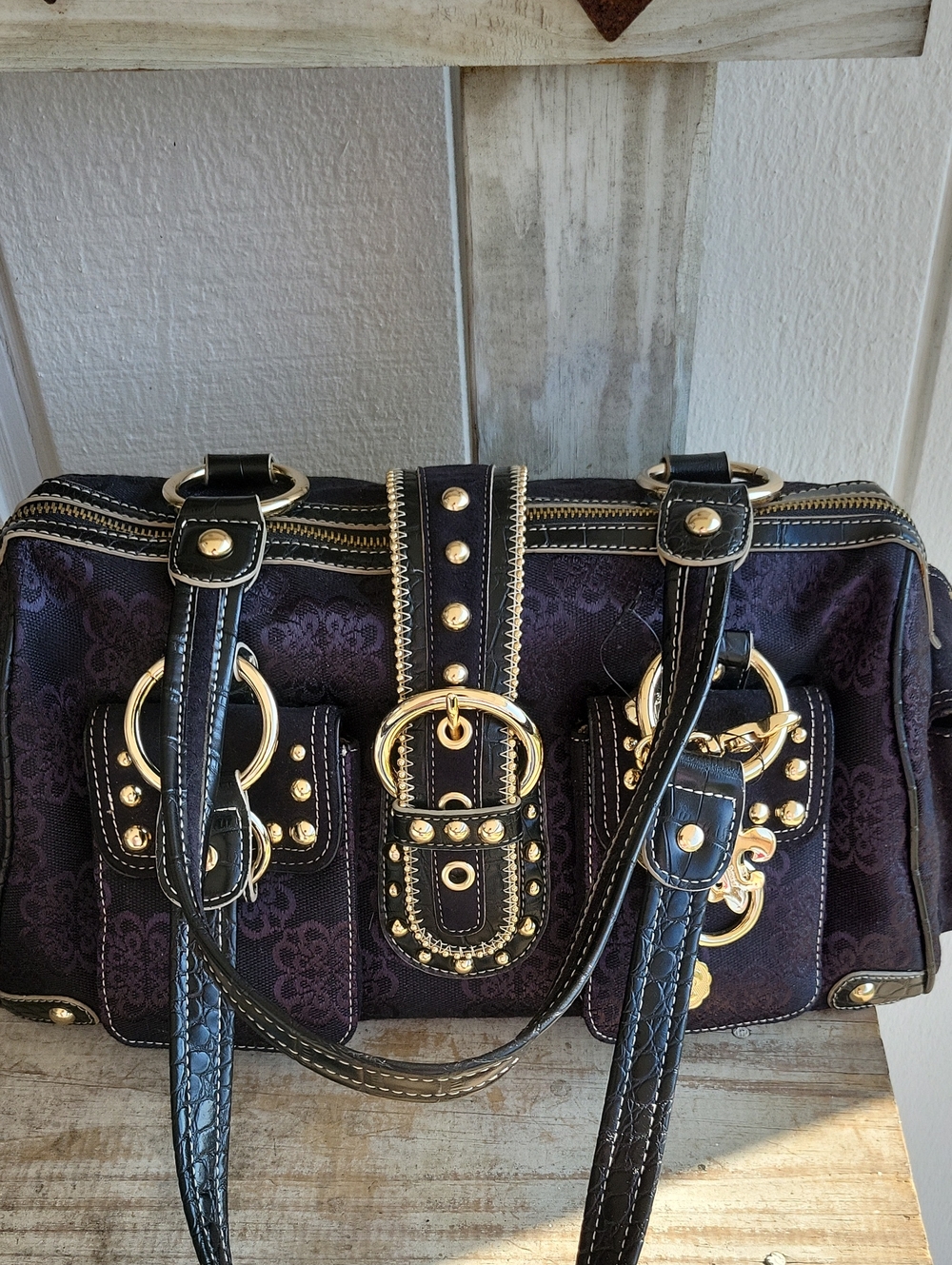 Kathy Van Zeeland Black Satchel with Gold Hardware